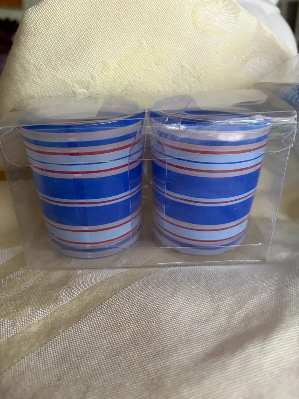 BLUE STRIPED VOTIVE CANDLE SET - 2 Pack (Set of 4)